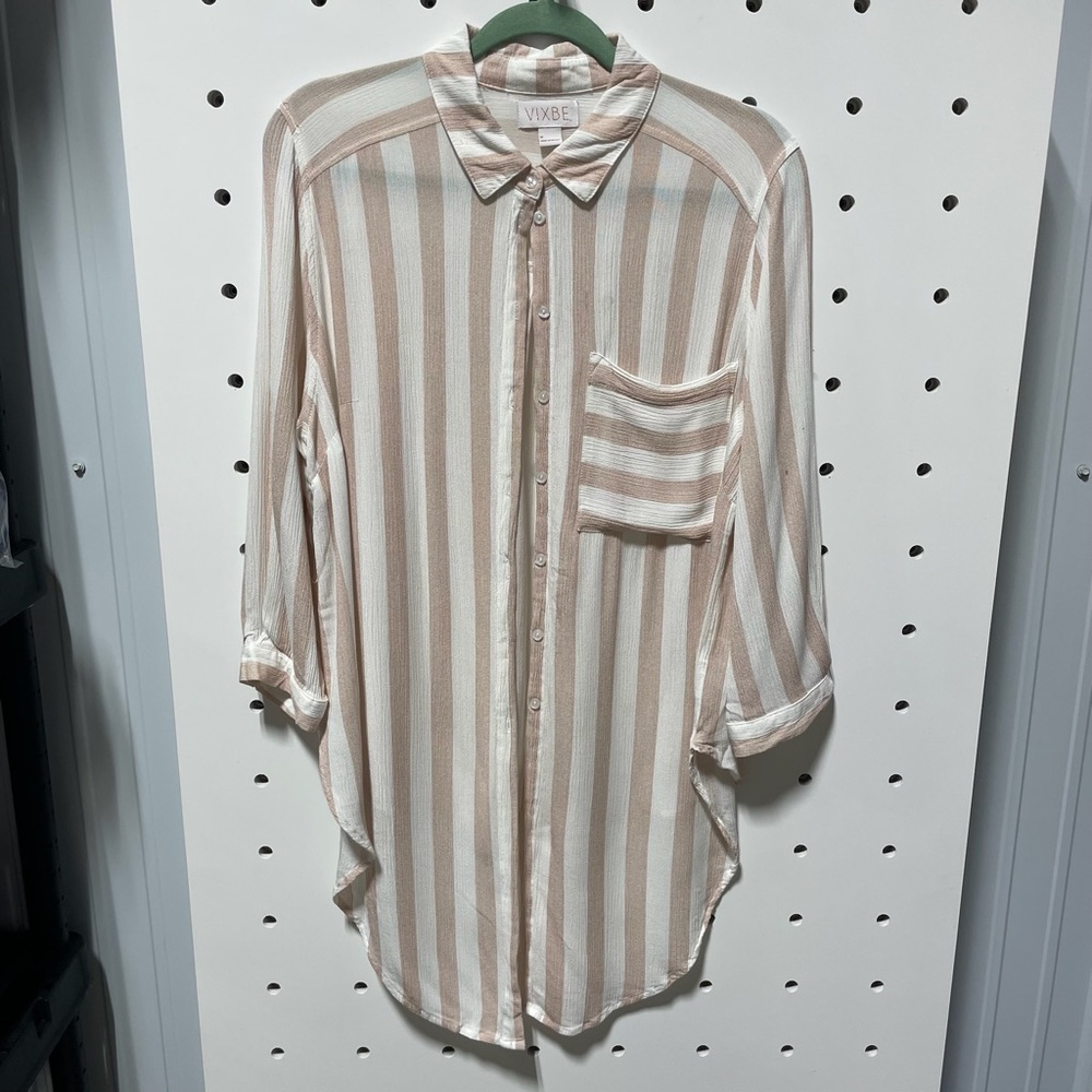VIXBE Striped Button-Up Tie Front Shirt Size M